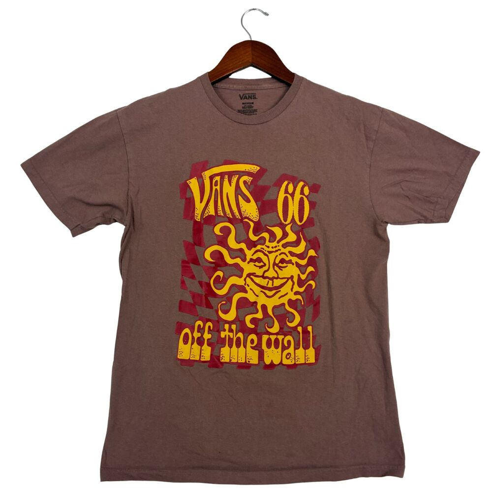 Vans Off The Wall 66 T Shirt Mens Medium Brown Retro Sun Checker Graphic Tee